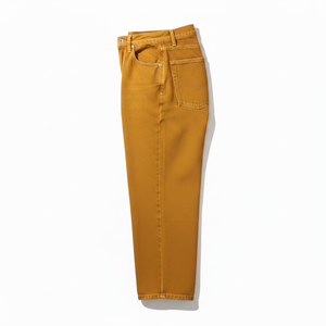 Pantalon en toile pour homme, taille haute, coupe droite, jaune moutarde, style décontracté, fermeture boutonnée, tissu en coton mi-lourd, idéal pour l'automne - Product Image 5