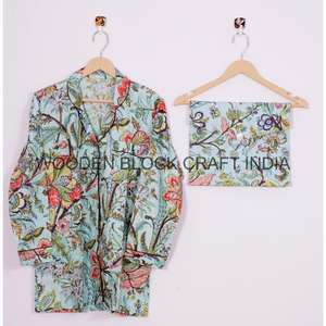 ชุดนอนผ้าฝ้ายเนื้อนุ่มพิมพ์ลายดอกไม้ด้วยมือ ชุดนอนแขนยาวสำหรับผู้หญิง ใส่สบายๆ ในช่วงฤดูร้อน เหมาะสำหรับใช้ในชีวิตประจำวัน - Product Image 4