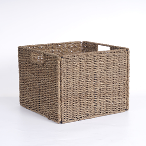 Panier de rangement artisanal pliable en jonc de mer tressé XH RTS avec poignées intérieures pour étagère - Product Image 1