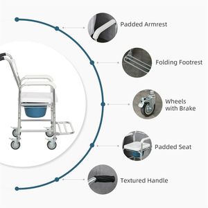 Sedia a rotelle comoda portatile in acciaio resistente con braccioli, design moderno, finitura verniciata a polvere per forniture terapeutiche e riabilitative - Product Image 5