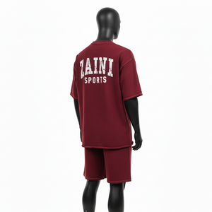 Conjunto de camiseta y pantalones cortos para hombre, de algodón jersey de alta calidad, color granate, estilo casual, con estampado personalizado. - Product Image 5