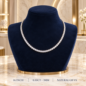 Collar de tenis atemporal de 16 pulgadas con diamantes naturales |   Oro Sólido de 9K, 0.10 CT, Corte Redondo de 3MM, GH VS SI, Joyería al por Mayor, Centro de Suministro B2B - Product Image 1