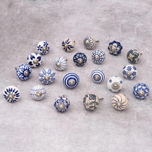 Handmade Round Purple and <b>White</b> Leafy Pattern Ceramic <b>Knobs</b> Wardrobe Dresser Drawers Kitchen <b>Door</b> Handle for Home - Product Image 5