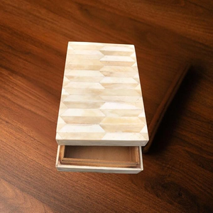 Nouvelle Arrivée Boîte à Bijoux Rectangulaire en Bois avec Incrustation d'Os pour Bagues, Colliers, Boucles d'Oreilles - Style Indien, Boîte en Os Emballée en Carton - Product Image 5
