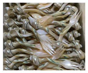 ช้อนส้อมแกะสลักเปลือกหอยหรูหรา ทำด้วยมือจากเปลือกหอยมุกธรรมชาติ สำหรับเสิร์ฟคาเวียร์ - Product Image 1