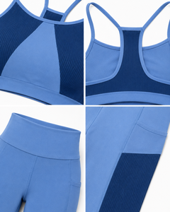 High Waist Yoga Set Women 2 Piece Workout Outfits Ribbed Sports Bra Leggings Set Gym Wear Fitness Clothing with Side Pockets - Product Image 4