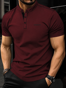 Camiseta de Manga Corta para Hombre Webson, Color Verde Oliva, Cierre de Botones, Estilo Casual, Tejido de Punto, Spandex/Poliéster, Transpirable, Económica - Product Image 2