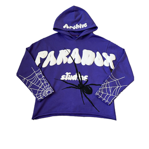 Sweat-shirt à capuche Paradox Studios violet surdimensionné, style streetwear, imprimé toile d'araignée, unisexe, en coton tricoté - Product Image 4