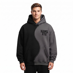 Sweat-shirt à capuche pour homme de qualité supérieure, color block, coupe décontractée, en molleton de coton épais, noir et gris, personnalisable - Product Image 2