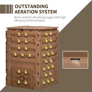 Compostiera da Giardino da 450L con 2 Porte Scorrevoli Marroni - Product Image 4