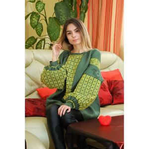 Top de Verano para Mujer Estilo Vintage 2024, Tejido de Satén Verde y Amarillo con Bordado, Manga Larga, Decoración con Cremallera, Estilo Natural y Elegante - Product Image 3