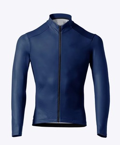 Maillot de cyclisme personnalisé bleu foncé à manches longues, fermeture éclair intégrale, col montant, respirant, pour vélo de route, tenue d'équipe de course, vêtements de sport performants - Product Image 1