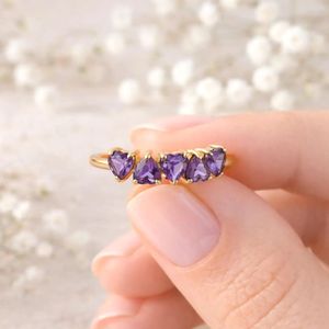 Genuine Amethyst Heart <b>Ring</b> Handmade Sterling <b>Silver</b> Gold Filled Dainty Gemstone <b>Stacking</b> Band Anniversary Gift for Her - Product Image 3