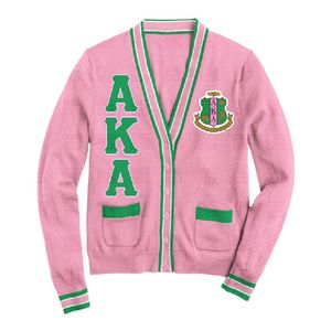 Pink Green Chenille Letter Shield <b>Cardigan</b> <b>Sweater</b> Women Soft Knit Varsity Style Button Front Embroidered Crest Casual Wear - Product Image 1