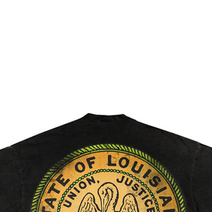 <b>Men's</b> Black Knitted Cotton T-Shirt with Louisiana State Seal Print Front Logo Regular Fit Short Sleeve <b>Turtleneck</b> Casual Style - Product Image 4