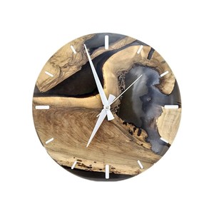 Epoxy Walnut Wood Wall <b>Clock</b>: Dark Gray Resin Handmade Handmade Natural Brown and <b>White</b> Resin & Wood Wall <b>Clock</b> - Product Image 4