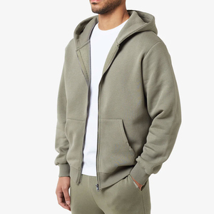 Sweat-shirt décontracté zippé vert olive pour homme 2026 avec poche kangourou, couleur unie, vente en gros, personnalisation OEM ODM - Product Image 2