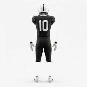 Ensemble complet d'uniformes de football américain minimalistes Govenza 2025 personnalisés – Maillot, pantalon, casque, gants et ballon 100 % polyester – Noir et blanc - Product Image 3