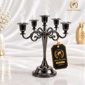 Luxury Matte <b>Black</b> 5 Arms Candelabra Metal Candle <b>Holder</b> Modern Gothic Table Centerpiece Event Wedding Party <b>Candlestick</b> Stand - Product Image 2