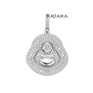Colgante Amuleto de Buda de Plata 925 con Baño de Rodio y Moissanita Corte Baguette, Estilo Lujoso Hip Hop Unisex - Product Image 2