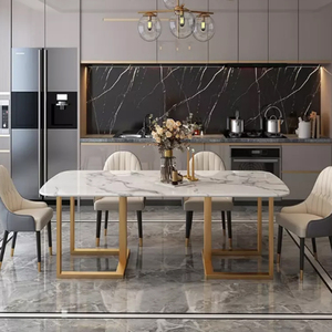 Modern 6-Seater Dining Table with Chairs Rectanglur Dining Tables With <b>Marble</b> <b>Top</b> Luxury Dining Table Metal Dining Table - Product Image 6