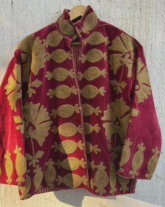 Blouson Bomber en Velours Suzani à Motifs Floraux, Réversible, Brodé à la Main, Style Bohème Vintage, Manteau Court Tendance Automne/Hiver en Coton - Product Image 1