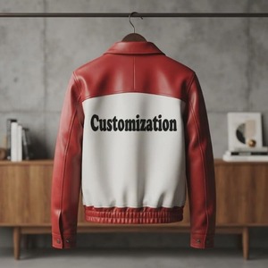 Chaqueta de Cuero Roja Unisex con Cuello Camisero, Cierre de Cremallera y Parches en las Mangas - Product Image 2