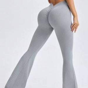 Leggings Deportivos al Por Mayor, Sin Costuras, Cintura Alta en V, Leggings de Yoga Simples, Leggings de Fitness Cómodos y Elásticos para Mujer - Product Image 1