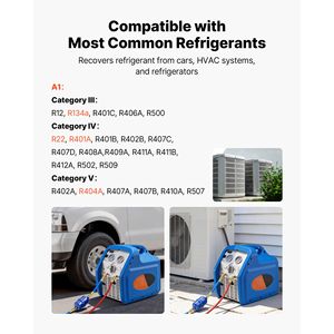 Machine de récupération de réfrigérant portable 3/4 HP 120V 60Hz - Récupération AC monocylindre pour liquides et vapeurs - Product Image 2