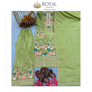 Nuevo Diseño de Ropa de Estilo Indio, el Mejor Atuendo para Fiestas, Traje Sharara de Seda Chinnon Pesada con Bordado de Lentejuelas en Venta - Product Image 3