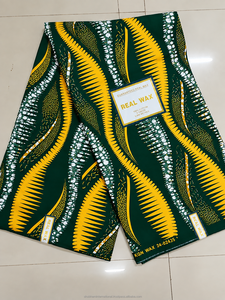 Black Yellow Premium African Wax <b>Print</b> Ankara Fabric with <b>Abstract</b> Leaf Pattern for Women Dressmaking - Product Image 3