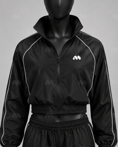 Women's Black Track Jacket Sports <b>Coat</b> Zip Up <b>Long</b> Sleeve Contrast Stripe Casual Training Outerwear - Product Image 1
