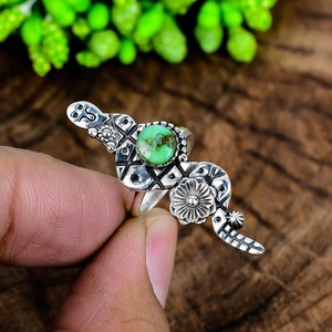 Sonoran Gold Turquoise Snack <b>Ring</b> 925 Sterling <b>Silver</b> <b>Statement</b> <b>Ring</b> Boho Western Style Jewelry - Product Image 3