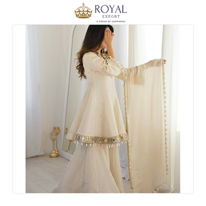 Último Diseño y Nuevo Estilo, Traje Sharara de Organza de Seda Tebby con Bordado de Encaje y Espejos Reales, Colección para Bodas en Venta - Product Image 2