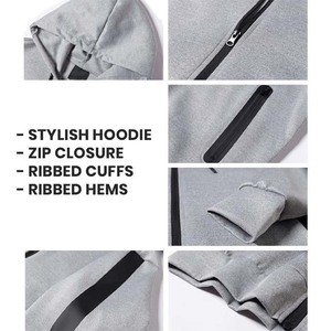 Survêtement gris à capuche pour homme, fermeture éclair intégrale, coupe décontractée, polyester et coton, pour l'automne, avec poches latérales - Product Image 5