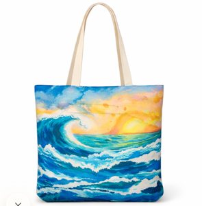Sac de plage et de shopping en toile de coton moyen COTTON VOYAGE avec motif lettres, poignée épaule et poche – Durable, tendance, pour jeunes femmes - Product Image 5