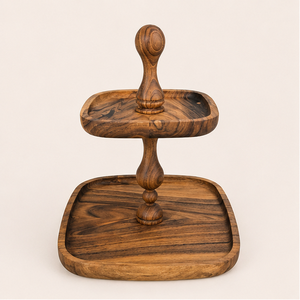 Handcrafted 2-<b>Tier</b> Acacia Wood <b>Cake</b> Stand Tiered Serving Tray for Weddings and Parties Eco-Friendly Wooden Cupcake Display - Product Image 5