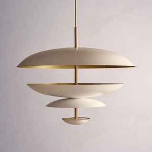 Industry Trending Modern Brass <b>Ceiling</b> Pendant <b>Light</b> With Four <b>White</b> Glass <b>Shades</b> Circular Design Lighting Fixture - Product Image 2