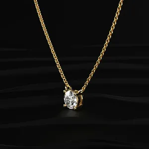 Collier solitaire en diamant rond de 1 carat, diamant cultivé en laboratoire, plaqué or jaune, clarté VVS-VS et certifié IGI. - Product Image 3