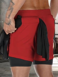 <b>Men's</b> Performance 2-in-1 Cotton Sports <b>Shorts</b> with <b>Compression</b> Inner <b>Shorts</b> Breathable Quick Dry Eco-Friendly Gym Running - Product Image 2