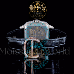Reloj de Lujo Estilo Hip Hop con Correa de Cuero Negra de 20mm, Movimiento de Cuarzo, Unisex, Cristal con Moissanita VVS, Resistente al Agua 3BAR - Product Image 2