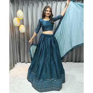 TENDANCE GEORGETTE BRODERIE MUKESH TRAVAIL LEHENGA CHOILI AVEC DUPATTA SARCELLE - Product Image 1