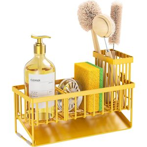 ที่วางแปรงล้างจานและฟองน้ำแบบตั้งโต๊ะ สแตนเลส 304 ป้องกันสนิม พร้อมที่จ่ายสบู่เหลว สีเหลือง สำหรับจัดเก็บในครัว - Product Image 1