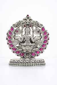 Estatua de Lakshmiji Plateada, Artesanía Religiosa Tradicional Hecha a Mano, Adorno Metálico para Mesa, Retrato de Diwali - Product Image 5