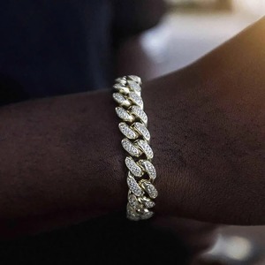 Luxury gold and silver Cuban link bracelet with baguette stone detailing for <b>men</b> hip hop iced out jewelry party wear - Product Image 1