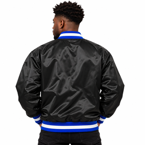 Phi Beta Sigma Black Royal Blue <b>Men</b> Satin Varsity <b>Jacket</b> with Greek <b>Letter</b> Embroidery Crest Snap Button Fraternity College - Product Image 2