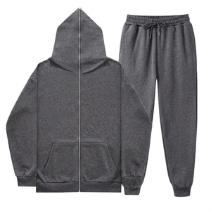 Conjunto Deportivo Unisex Negro, Sudadera con Capucha y Cremallera, Pantalones Jogger, Color Sólido, Ropa Casual de Otoño, Material de Algodón de Longitud Completa - Product Image 5