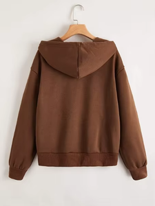 Sudadera con Capucha Personalizada OEM para Mujer, con Cierre de Cremallera, Diseño con Insignia en la Parte Delantera, Color Sólido Informal, Manga Larga - Product Image 5