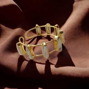 Gold Baroque Pearl Cuff <b>Bracelet</b> Handmade Brass Bangle <b>Boho</b> Jewelry Bangle Handmade Floral Design Fashion Cuff <b>Bracelets</b> - Product Image 5