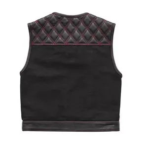 Gilet de moto en cuir véritable pour homme, multicolores, coupe ajustée, style streetwear, avec coutures de qualité supérieure - Product Image 1